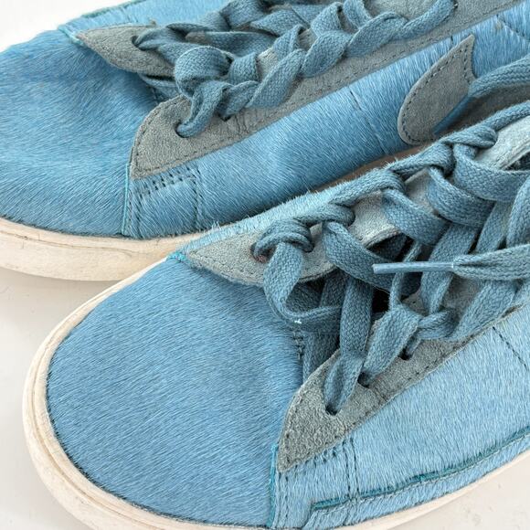 Nike Womens Blazer Sneakers 8 Pony Hair Shadow Blue Mushroom Tan Suede - Picture 7 of 9